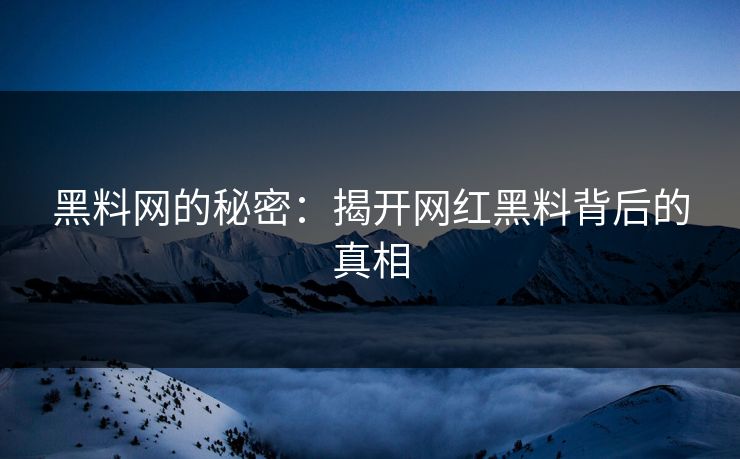 黑料网的秘密：揭开网红黑料背后的真相