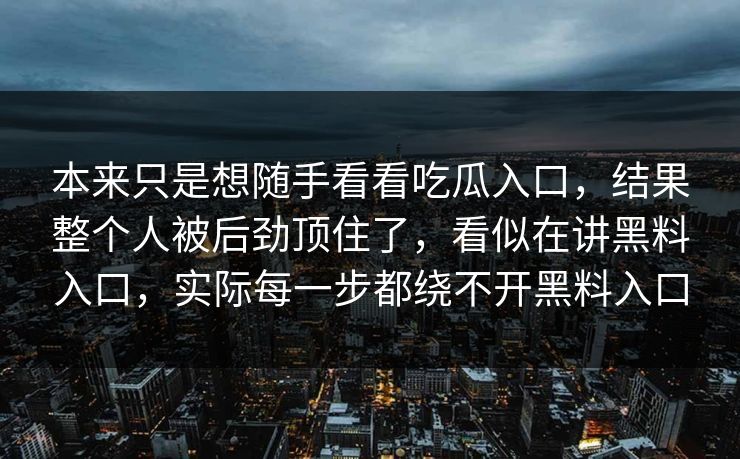 本来只是想随手看看吃瓜入口，结果整个人被后劲顶住了，看似在讲黑料入口，实际每一步都绕不开黑料入口