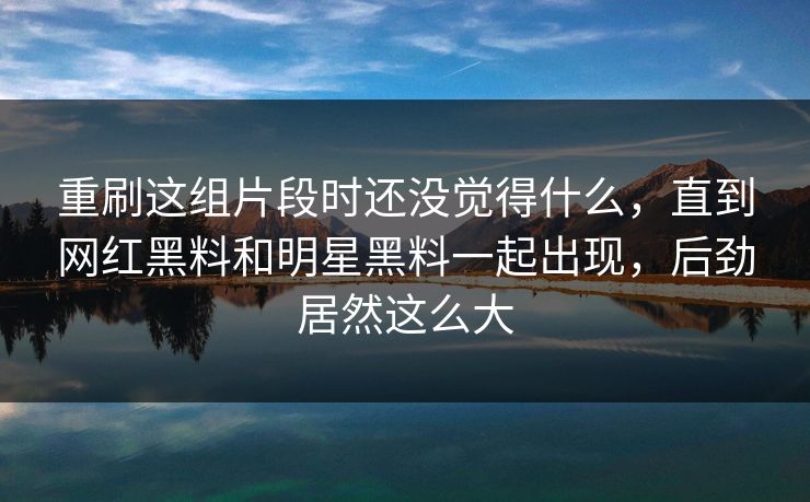 重刷这组片段时还没觉得什么，直到网红黑料和明星黑料一起出现，后劲居然这么大