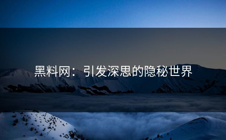 黑料网：引发深思的隐秘世界