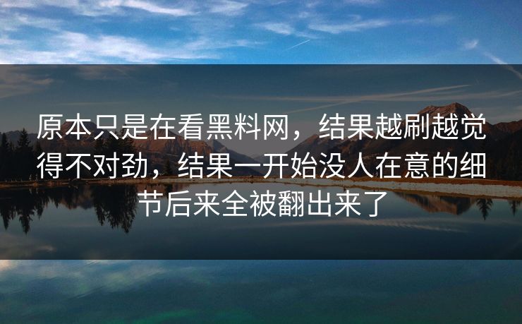 原本只是在看黑料网，结果越刷越觉得不对劲，结果一开始没人在意的细节后来全被翻出来了